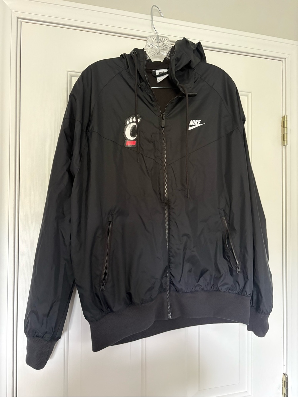 Nike Black Hooded Windbreaker with University of Cincinnati Logo